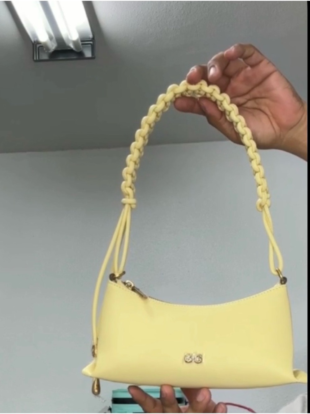cult gaia Pale Yellow Braided-Handle Shoulder Bag